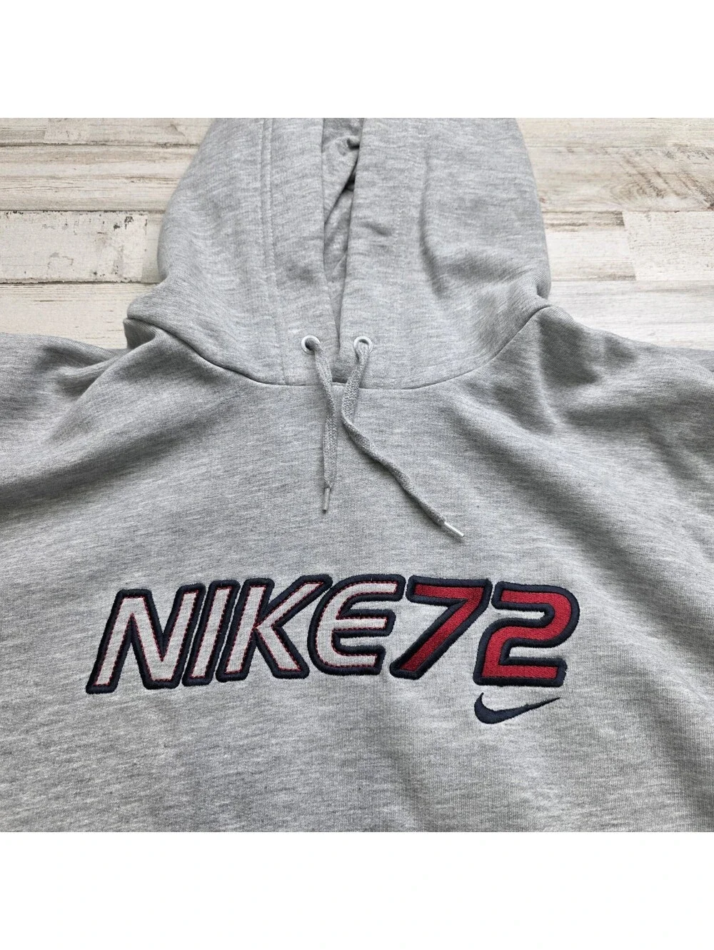 Nike 72 Rare VTG  Hoodie Men’s L Gray Embroidered Spell Out Y2K Sweatshirt